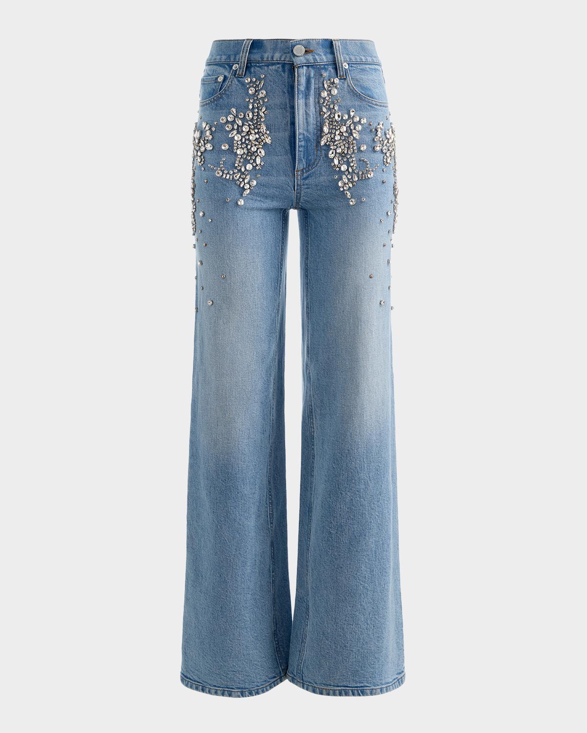 ALICE + OLIVIA Chic Embellished Wide-Leg Jeans