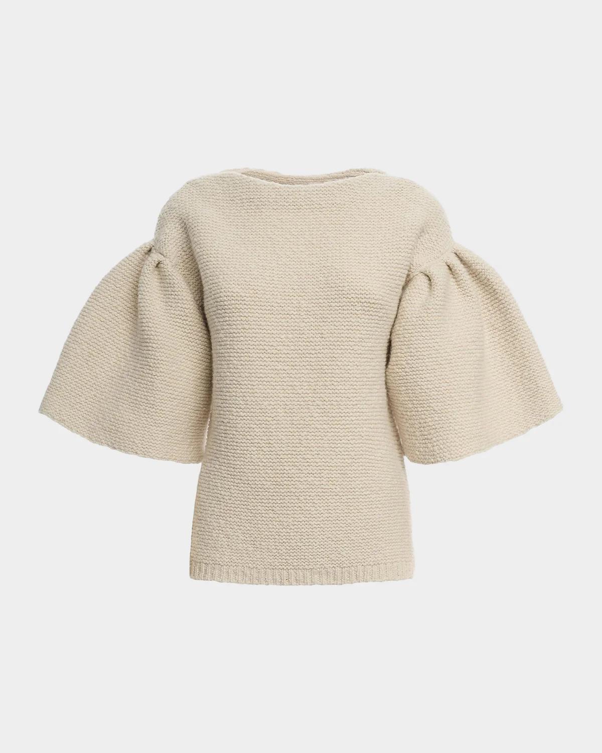 Malo Wool-Cashmere Knit Puff-Sleeve Top