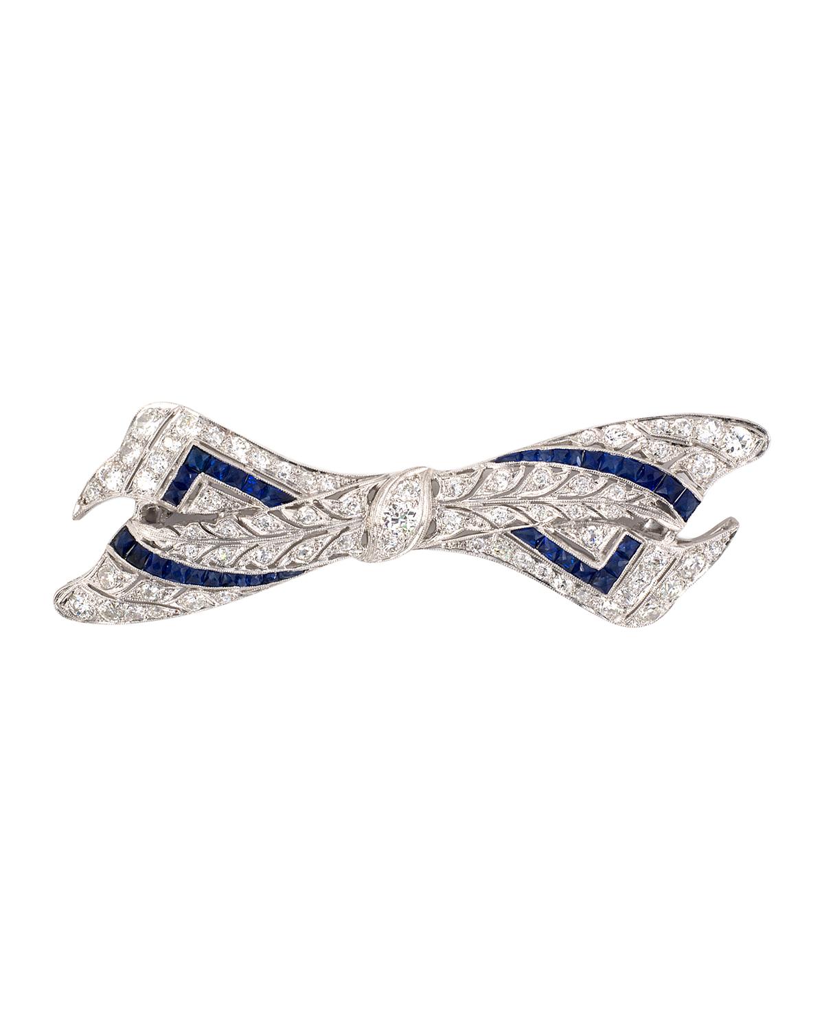 NM Estate Estate Platinum Diamond and Sapphire Art Deco Bow Brooch | Thumbnail 2