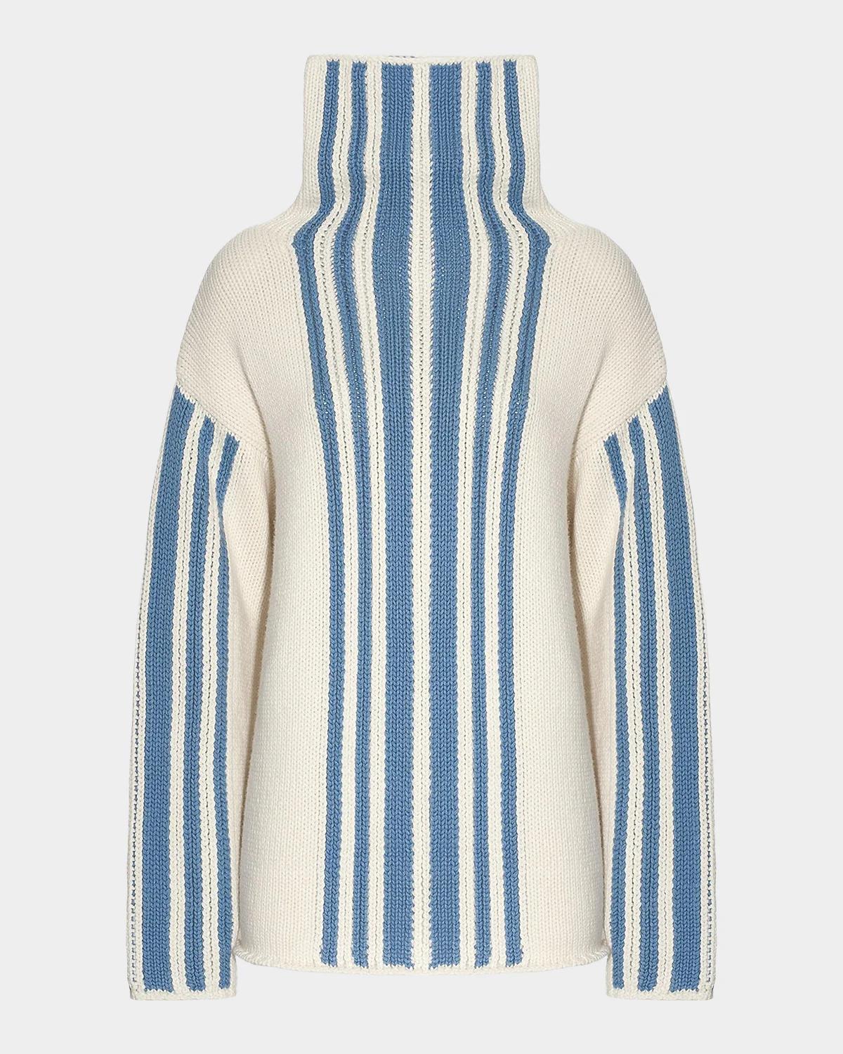 Malo Striped Wool-Cashmere Oversized Turtleneck