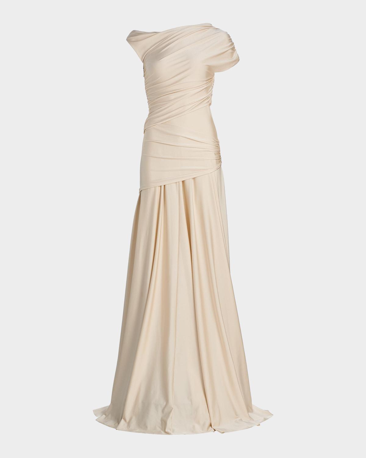 Chiara Boni La Petite Robe Becia Ruched One-Shoulder Satin Gown
