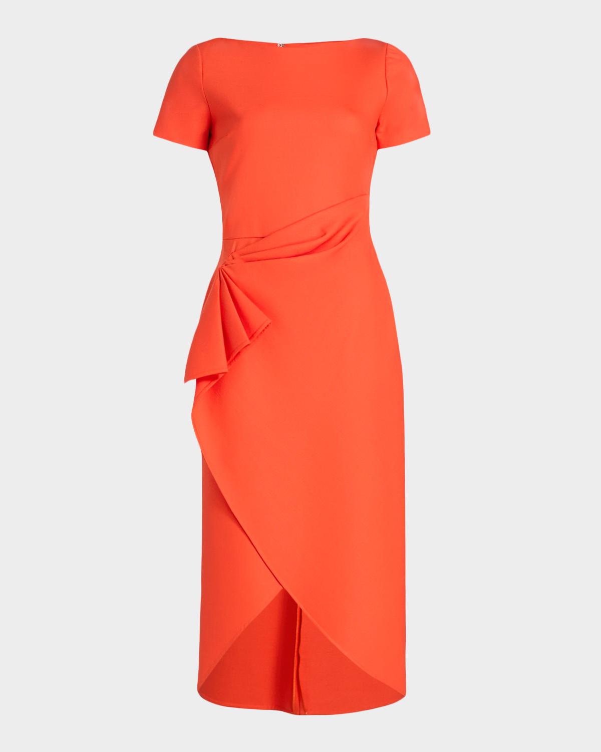 Oscar de la Renta Short-Sleeve Draped Midi Dress