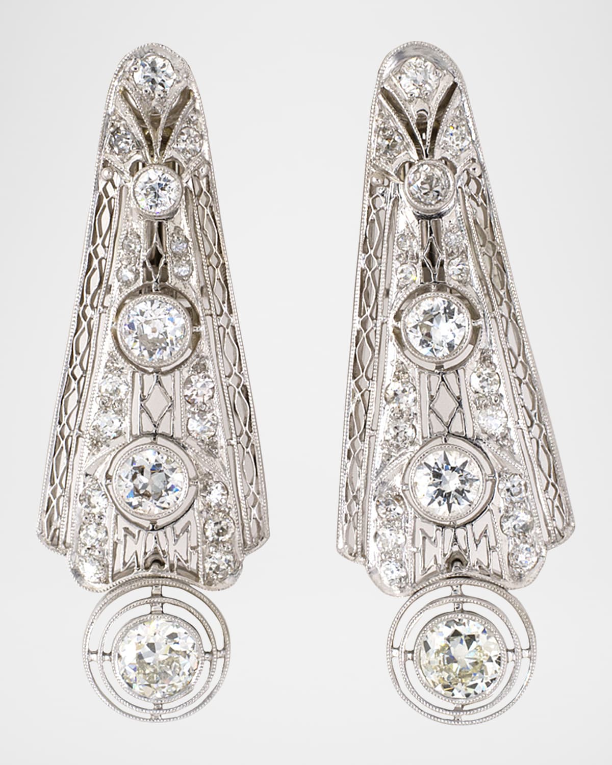 NM Estate Estate Platinum Diamond Art Deco Dangle Earrings - Women's Jewelry And Watches
