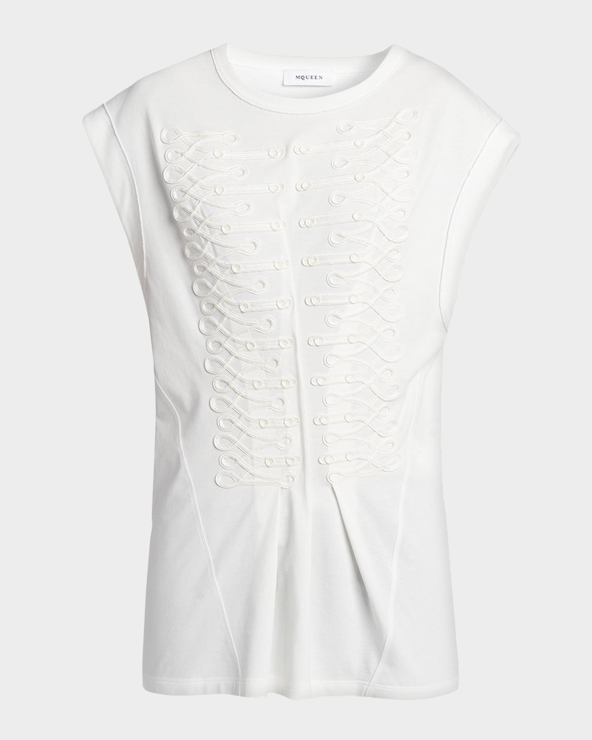 McQueen Frogging Embroidered Cotton T-Shirt