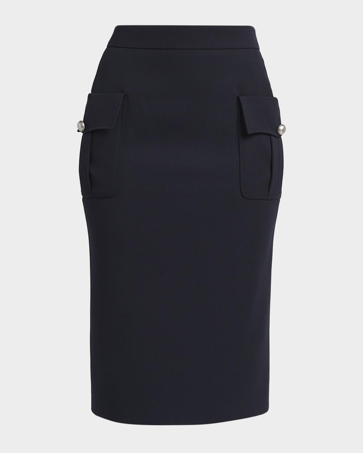 McQueen Front-Pocket Grain De Poudre Pencil Skirt