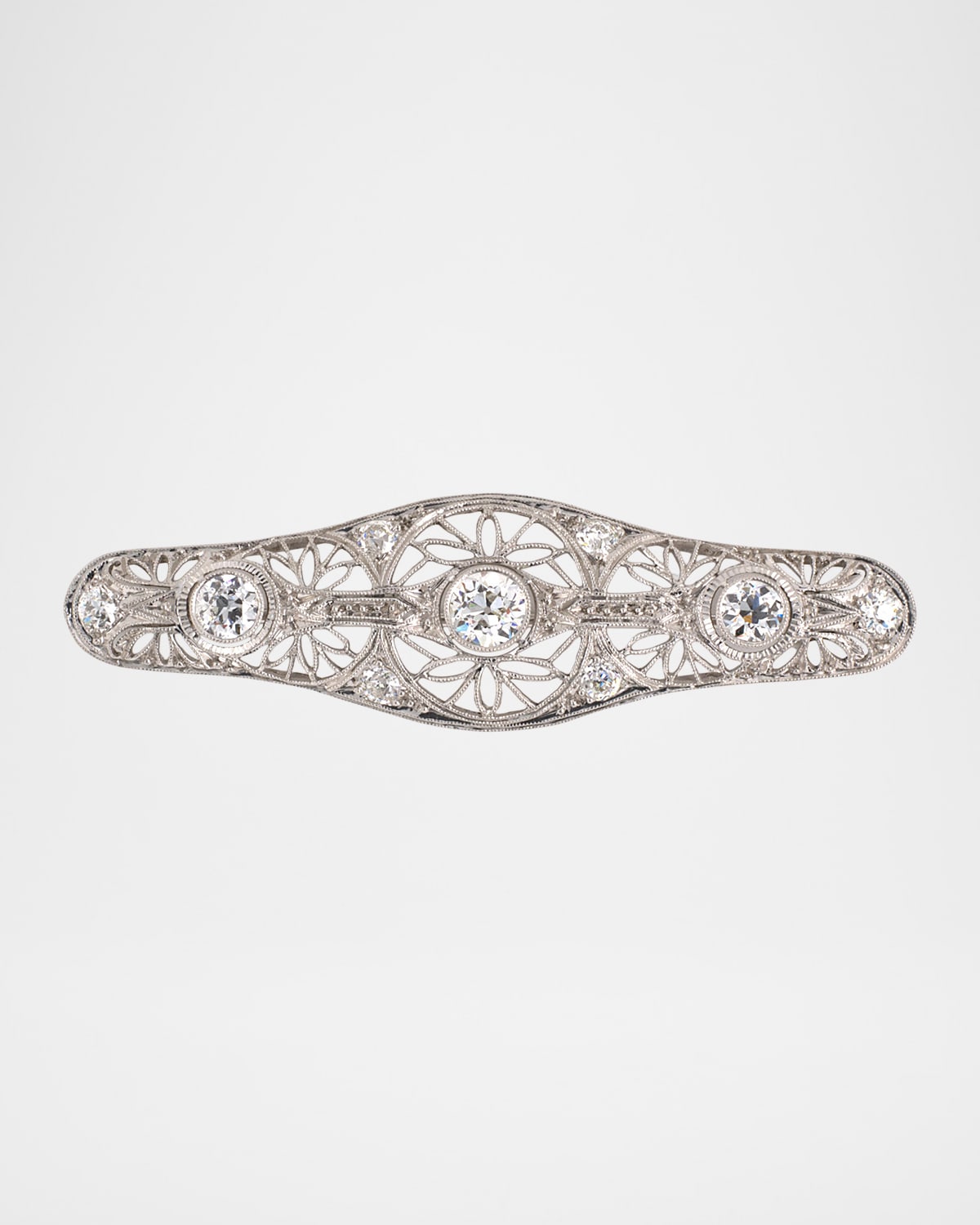 NM Estate Estate Platinum Diamond Filigree Art Deco Bar Pin