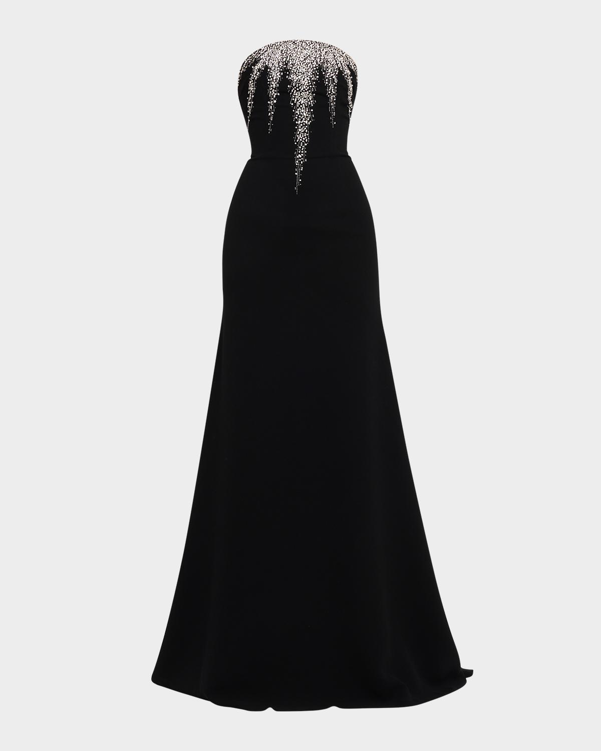 Strapless Crystal-Embellished Crepe Fit-&-Flare Gown