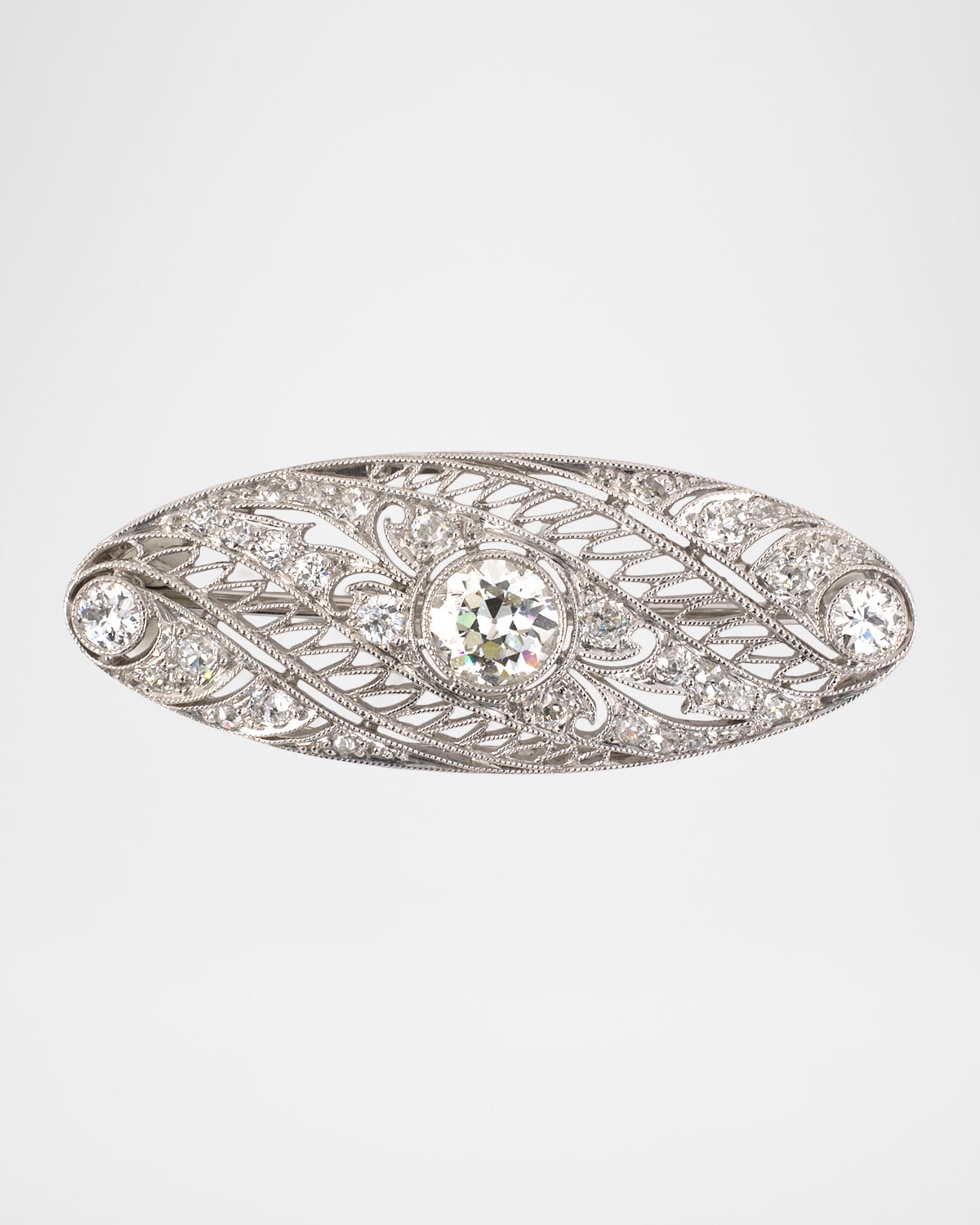 NM Estate Estate Black Starr & Frost Platinum Diamond Oval Filigree Pin