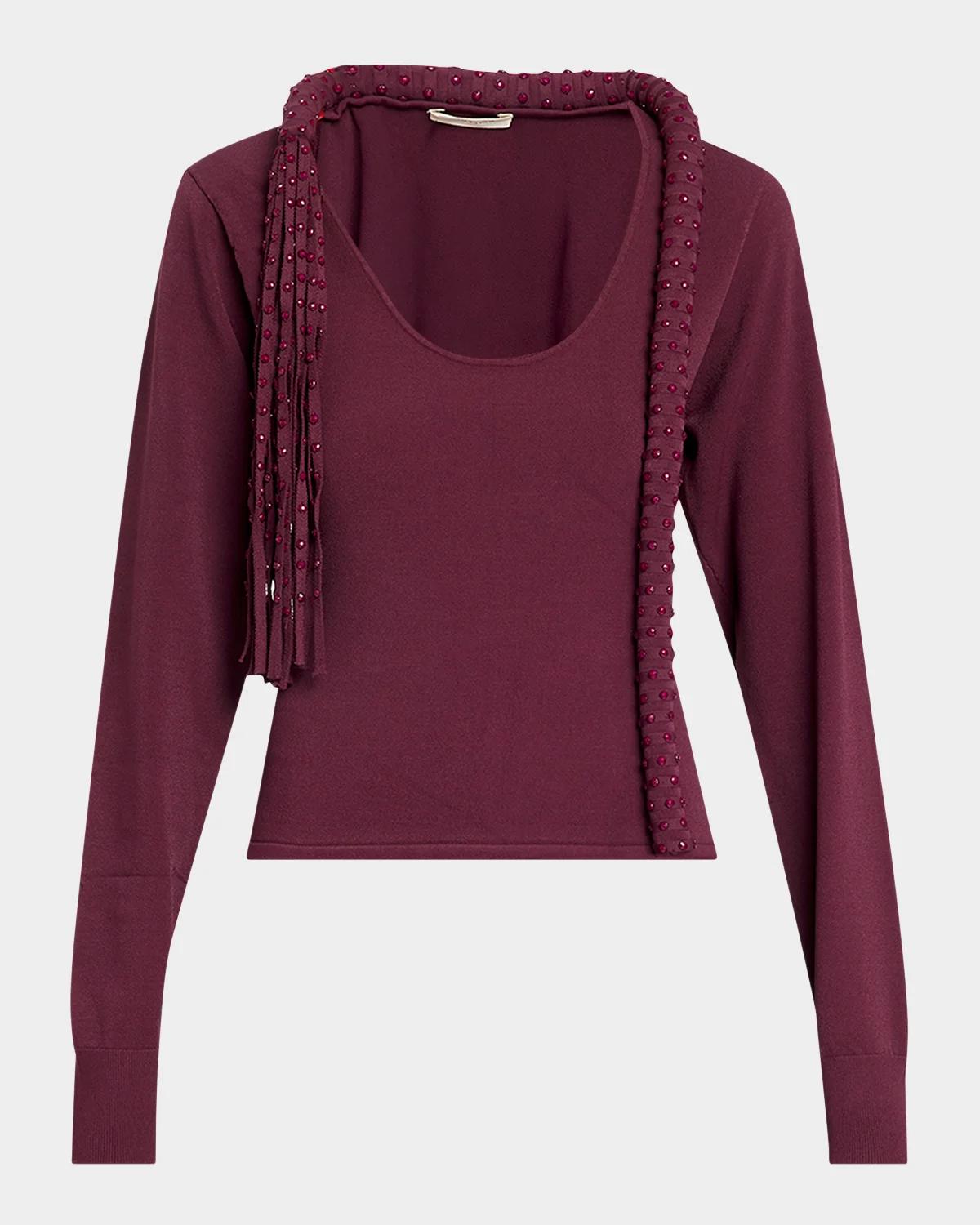 Diotima Mane Fringe Embellished Long-Sleeve Top
