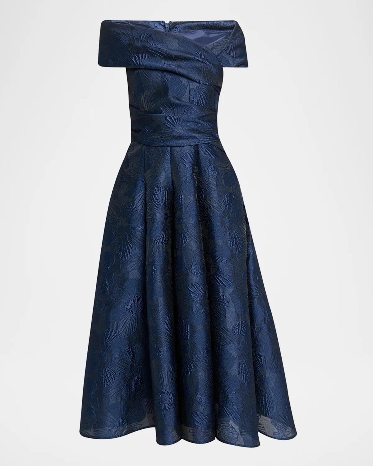 Talbot Runhof Off-Shoulder Jacquard Dress with Pockets