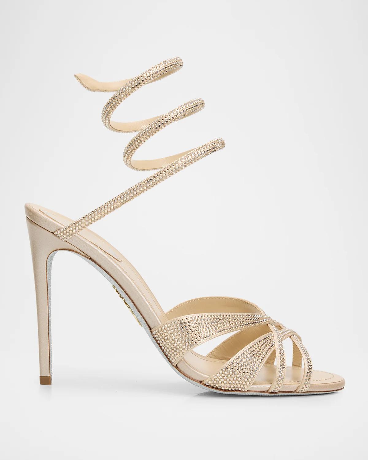 Rene Caovilla 105mm Embellished Satin Snake-Wrap Sandals