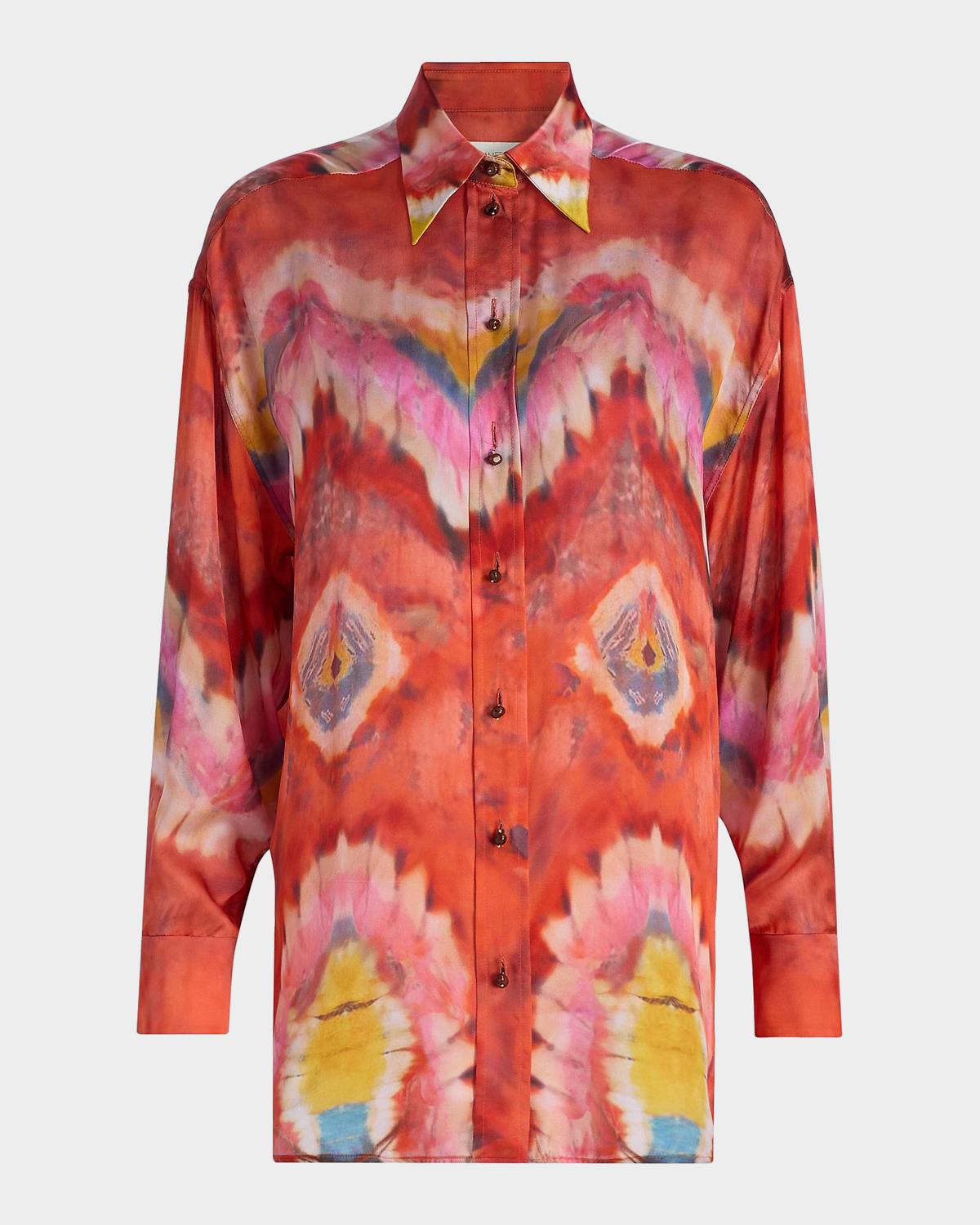 Zimmermann Alchemy Tie-Dye Silk Satin Shirt