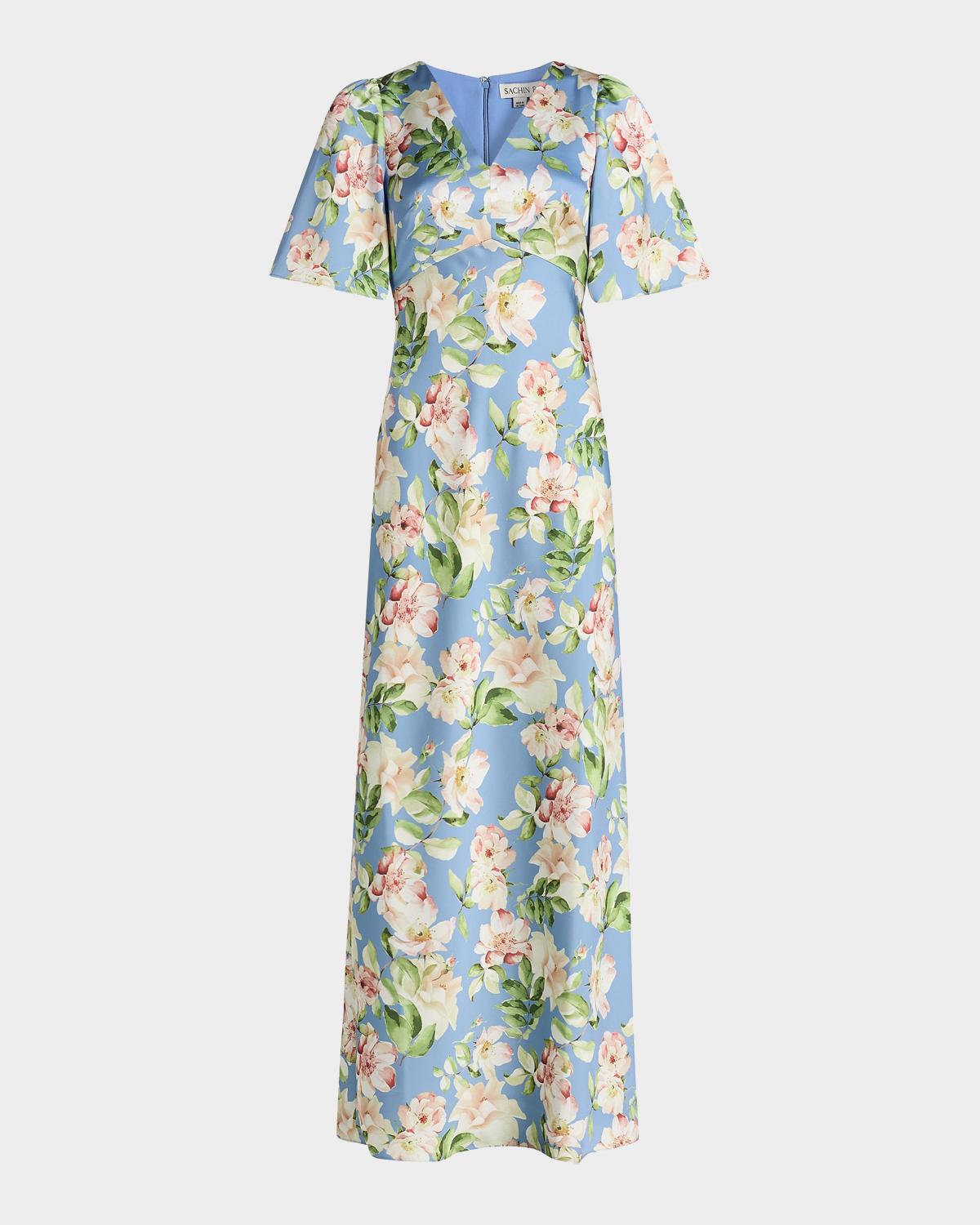 SACHIN BABI Sabette Floral-Print Satin Maxi Dress