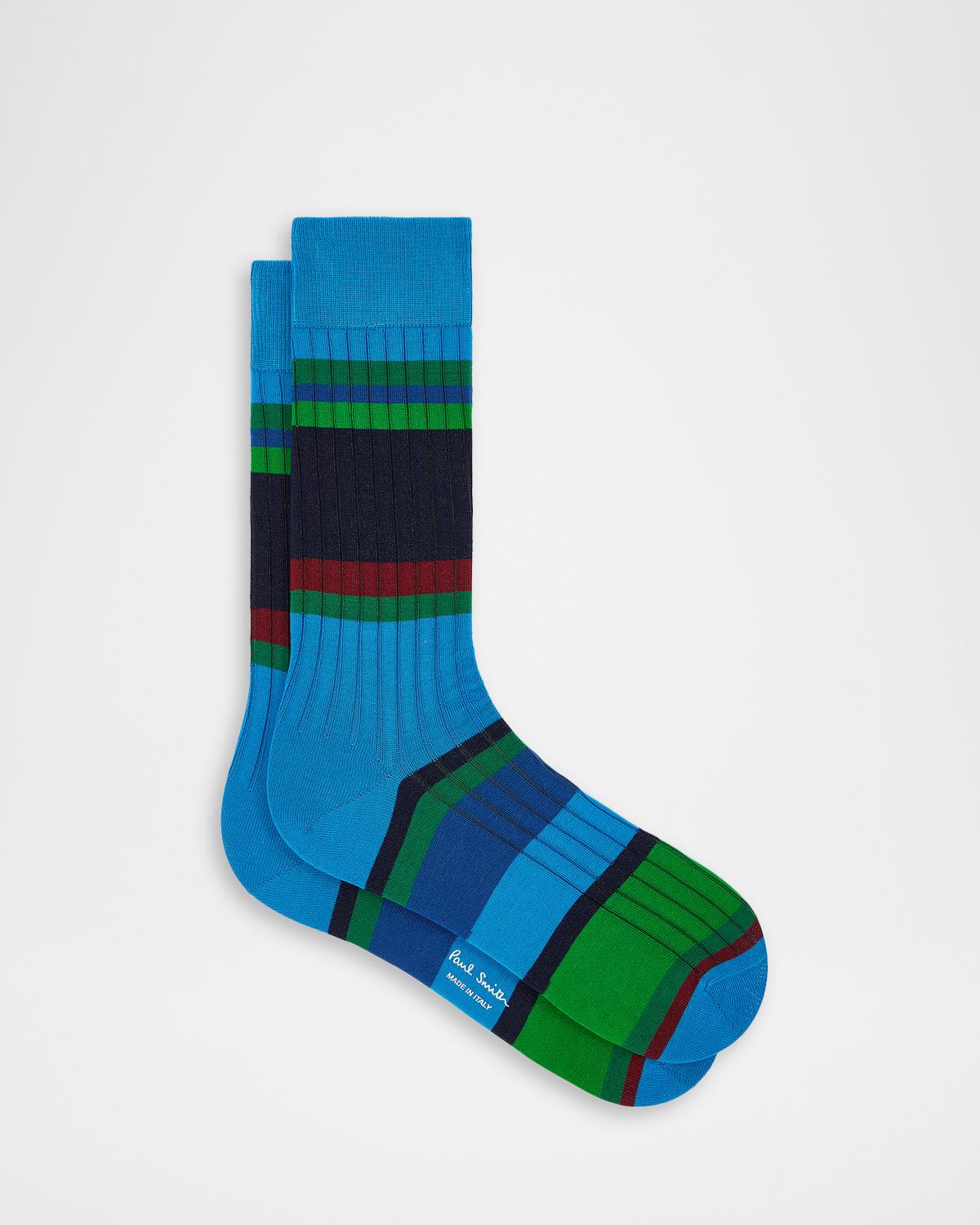 Paul Smith Men's Pool Ribbed Stripe Mid-Calf Socks