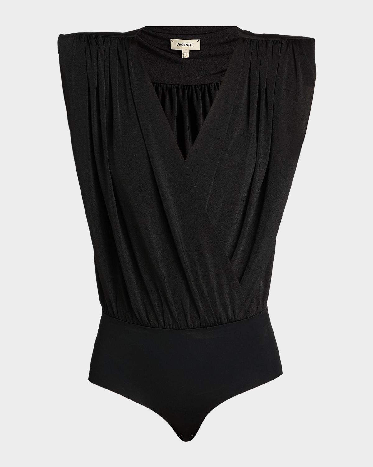 L 'AGENCE Akari Draped Shoulder Pad Bodysuit