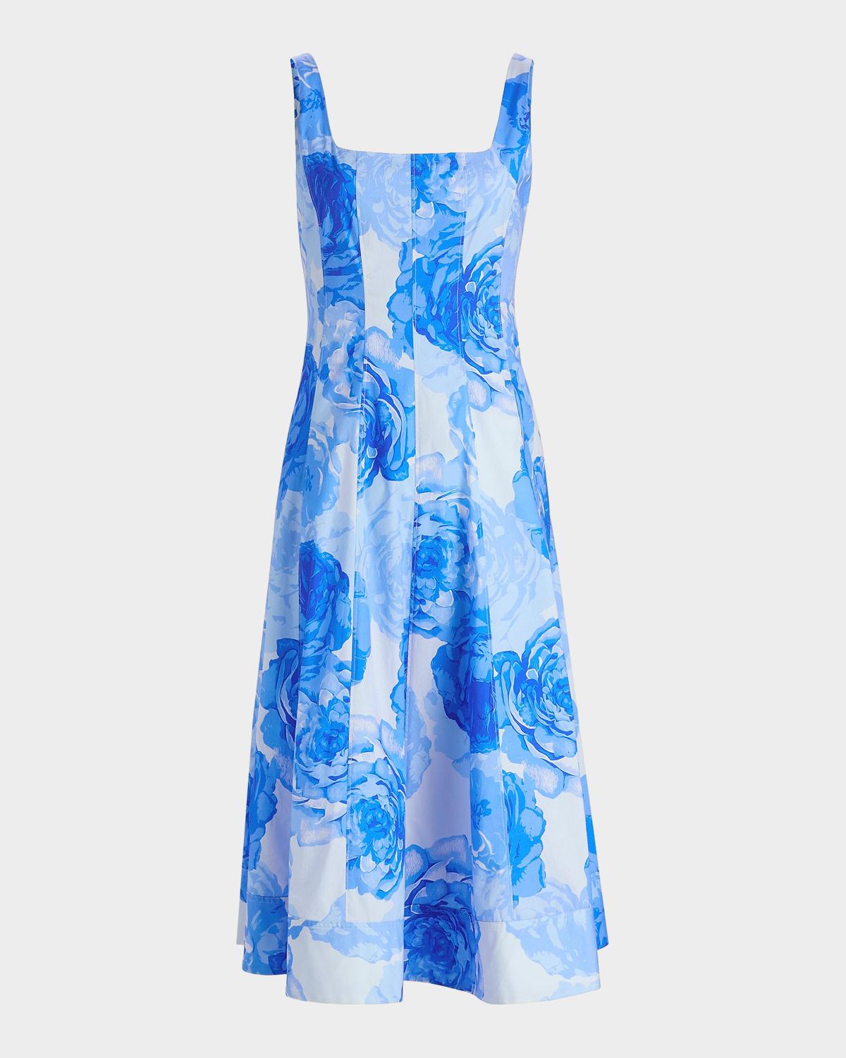 Milly Nia Printed Stretch Cotton Poplin Midi-Dress