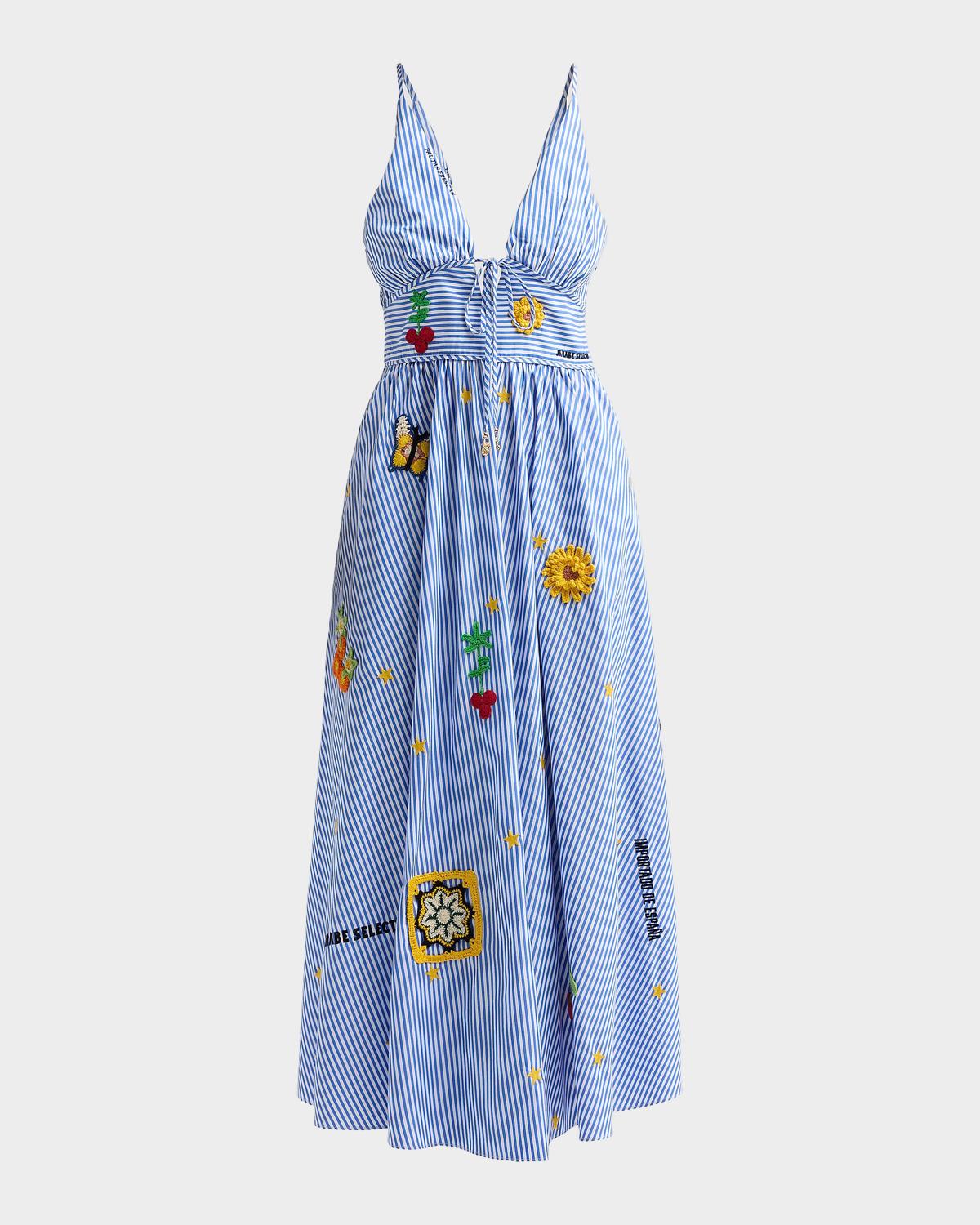 Camilla Crochet Appliqué Striped Cotton Midi Dress