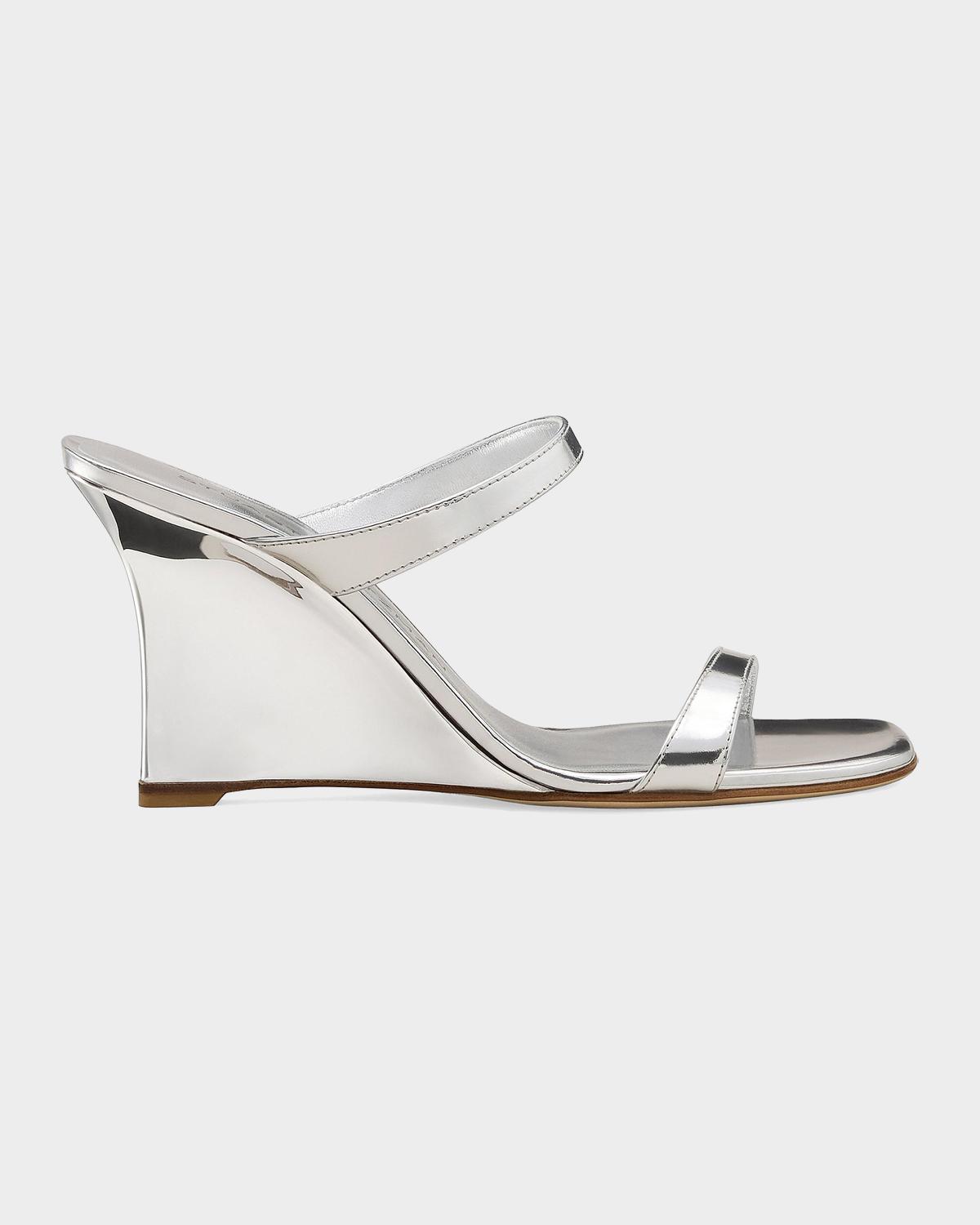 Stuart Weitzman 85mm Vinnie Metallic Leather Wedges