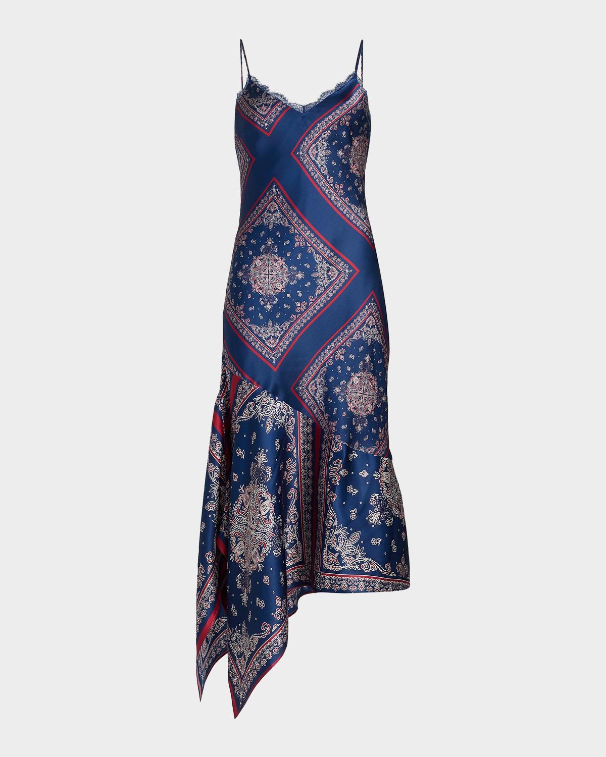 Cami NYC Becky Printed Silk Lace-Trim Midi Dress