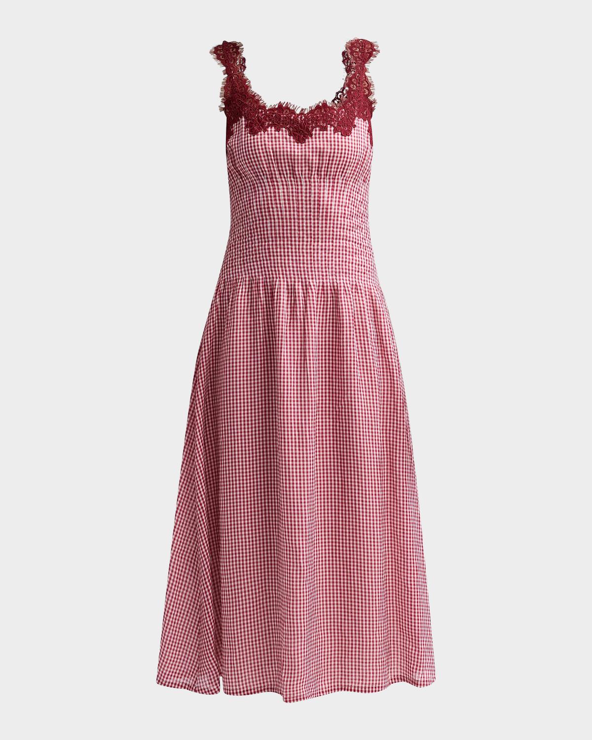 Cami NYC Kairina Lace-Trim Gingham Drop-Waist Midi Dress