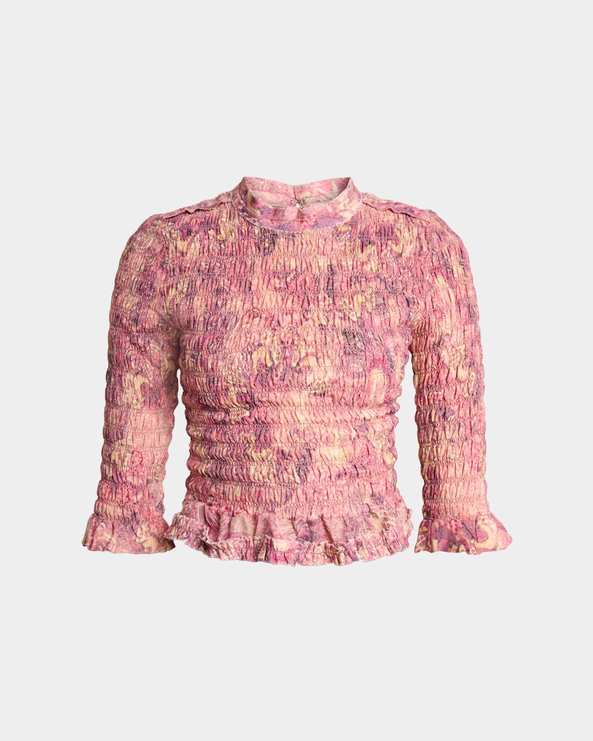 Isabel Marant Carola Smocked Silk Charmeuse Crop Top