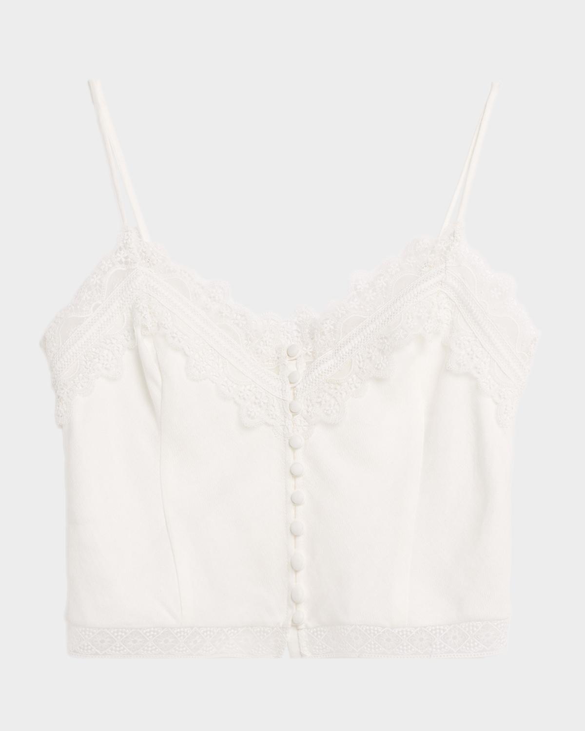 Ramy Brook Ayda Lace-Trim Linen Tank Top
