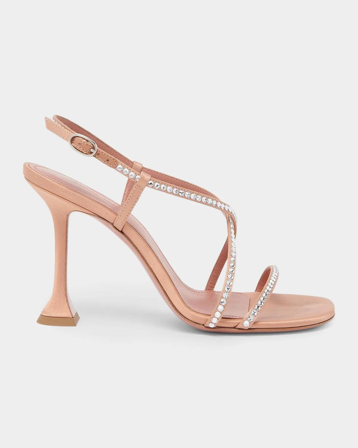 Amina Muaddi Sally 95MM Crystal-Embellished Silk Sandals