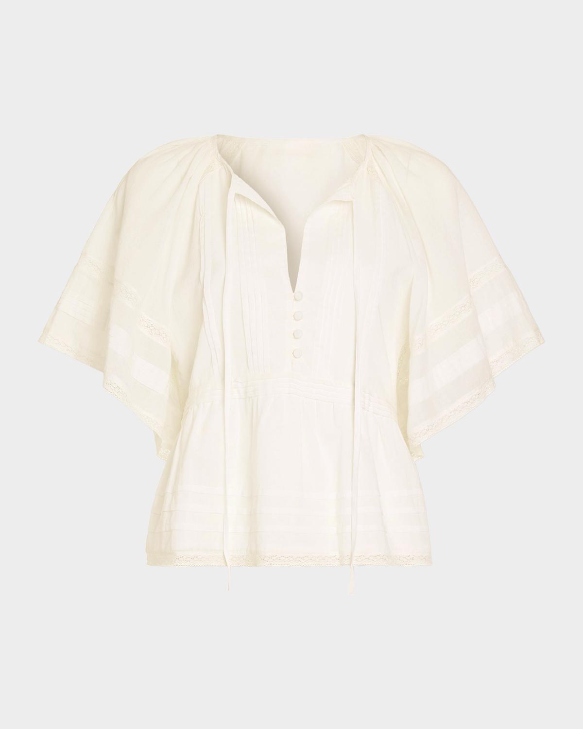 Sherry Tie-Neck Short-Sleeve Cotton Blouse