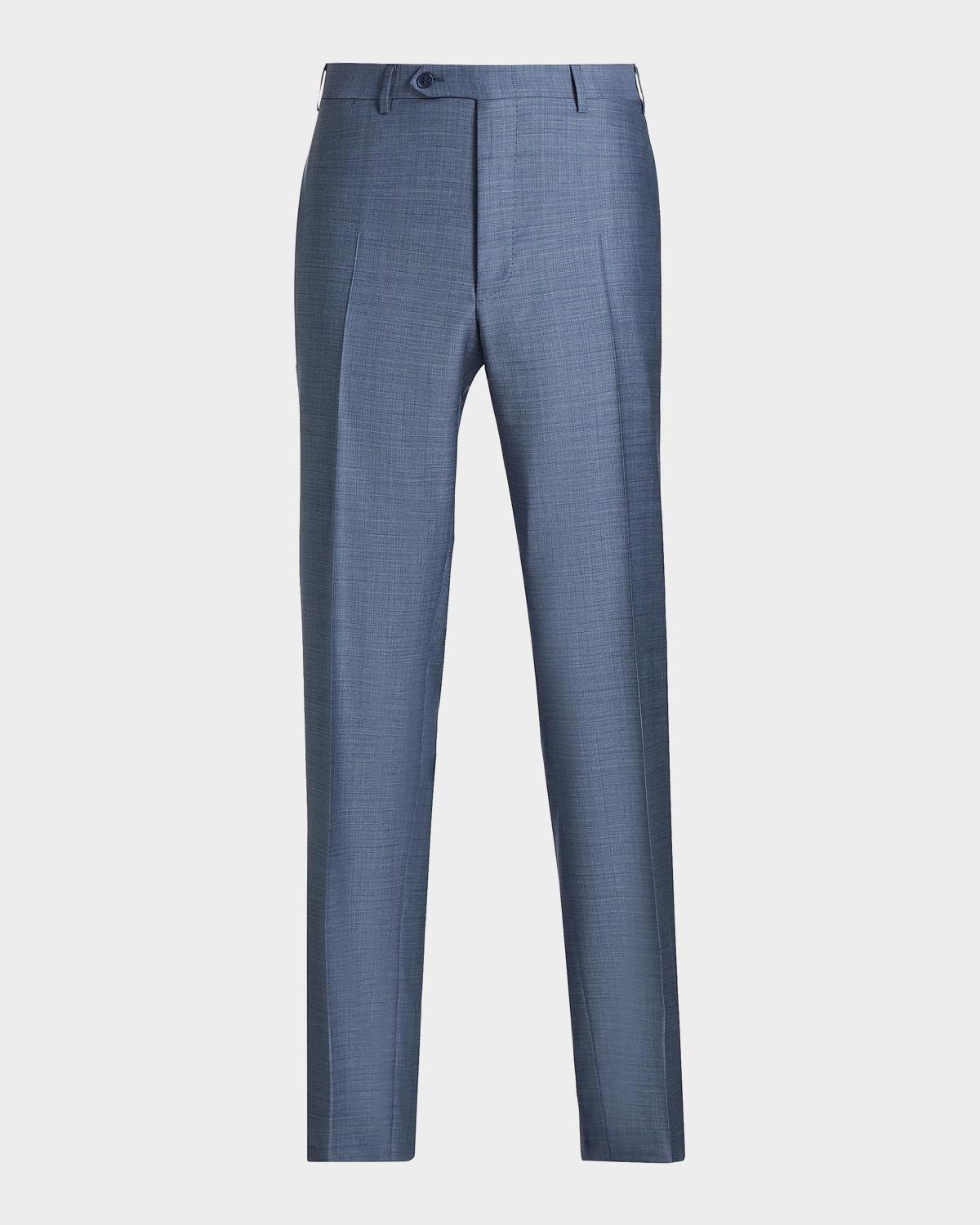 Canali Men's Wool Denim-Effect Flat Front Trousers