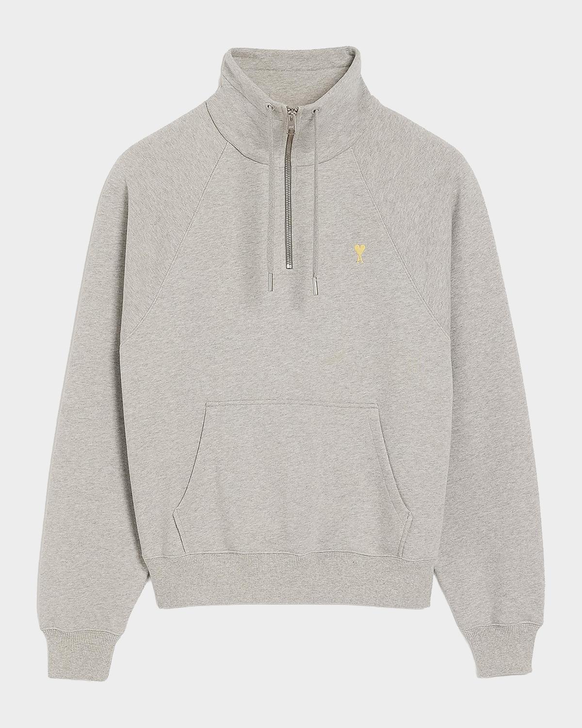 Ami Paris Men's Micro-Ami de Coeur Funnel Neck Half-Zip Hoodie