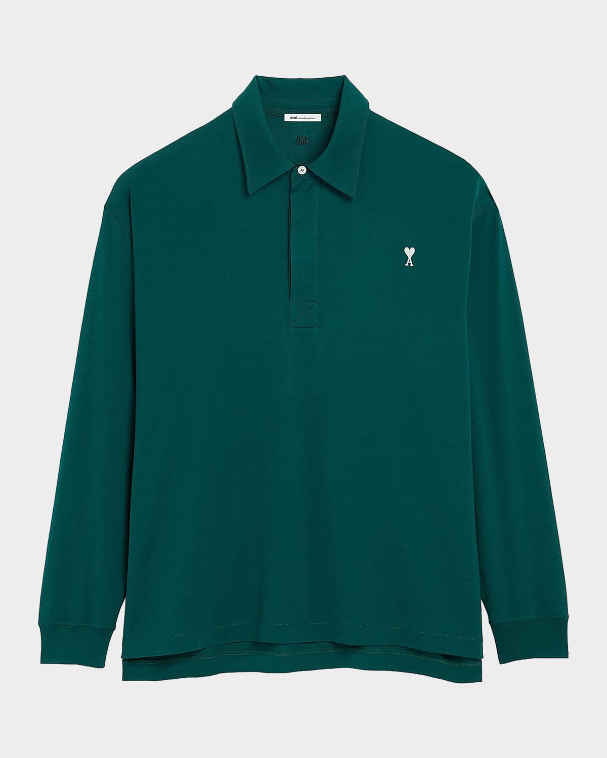 Ami Paris Men 's Cotton Ami de Coeur Long-Sleeve Polo Shirt | Thumbnail 4 Ami Paris Men 's Cotton Ami de Coeur Long-Sleeve Polo Shirt | Thumbnail 4