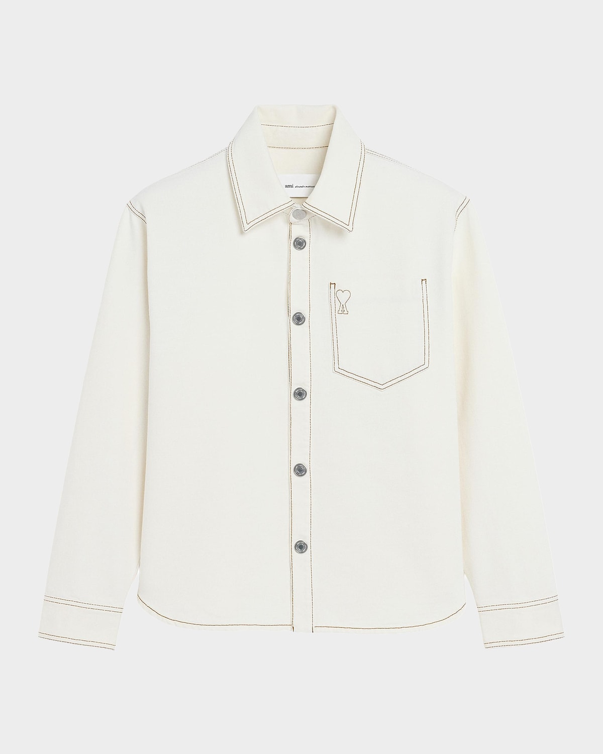 Ami Paris Men 's Cotton Ami De Coeur Contrast-Stitched Overshirt | Thumbnail 4 Ami Paris Men 's Cotton Ami De Coeur Contrast-Stitched Overshirt | Thumbnail 4