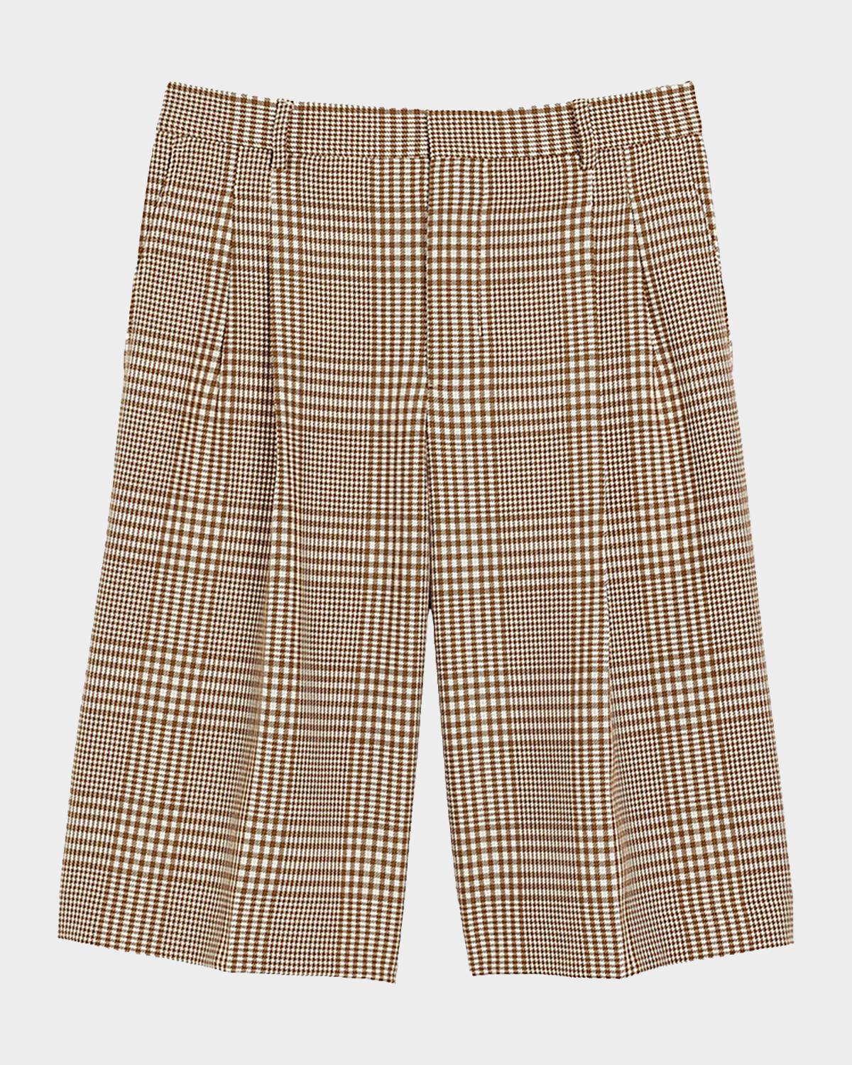 Ami Paris Men's Plaid Pleated Wool Shorts