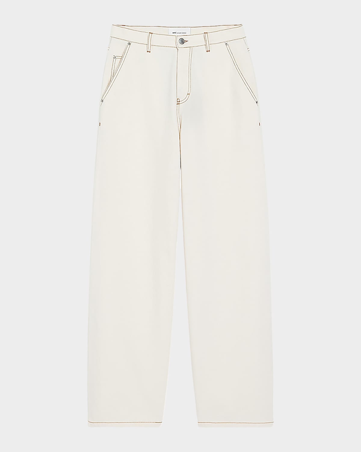 Ami Paris Men 's Cotton Contrast-Stitched Wide-Leg Trousers | Thumbnail 4