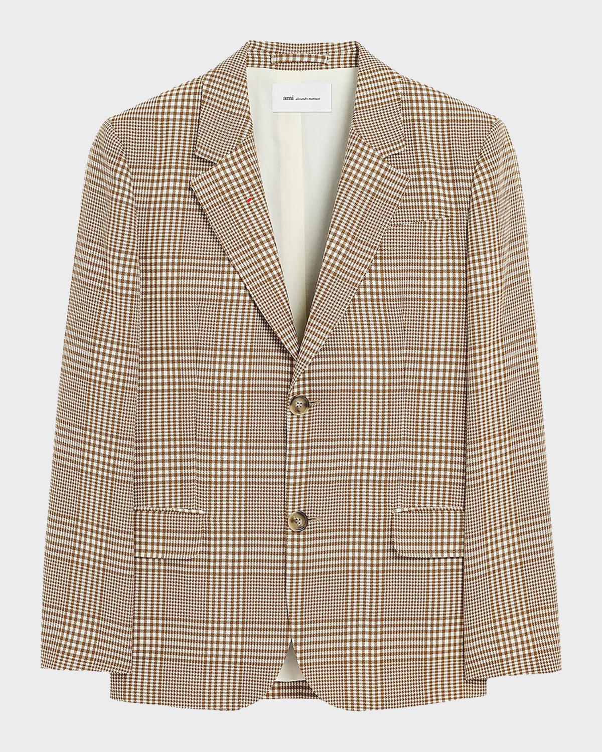 Ami Paris Men's Houndstooth Glen Plaid Wool Single-Breasted Blazer