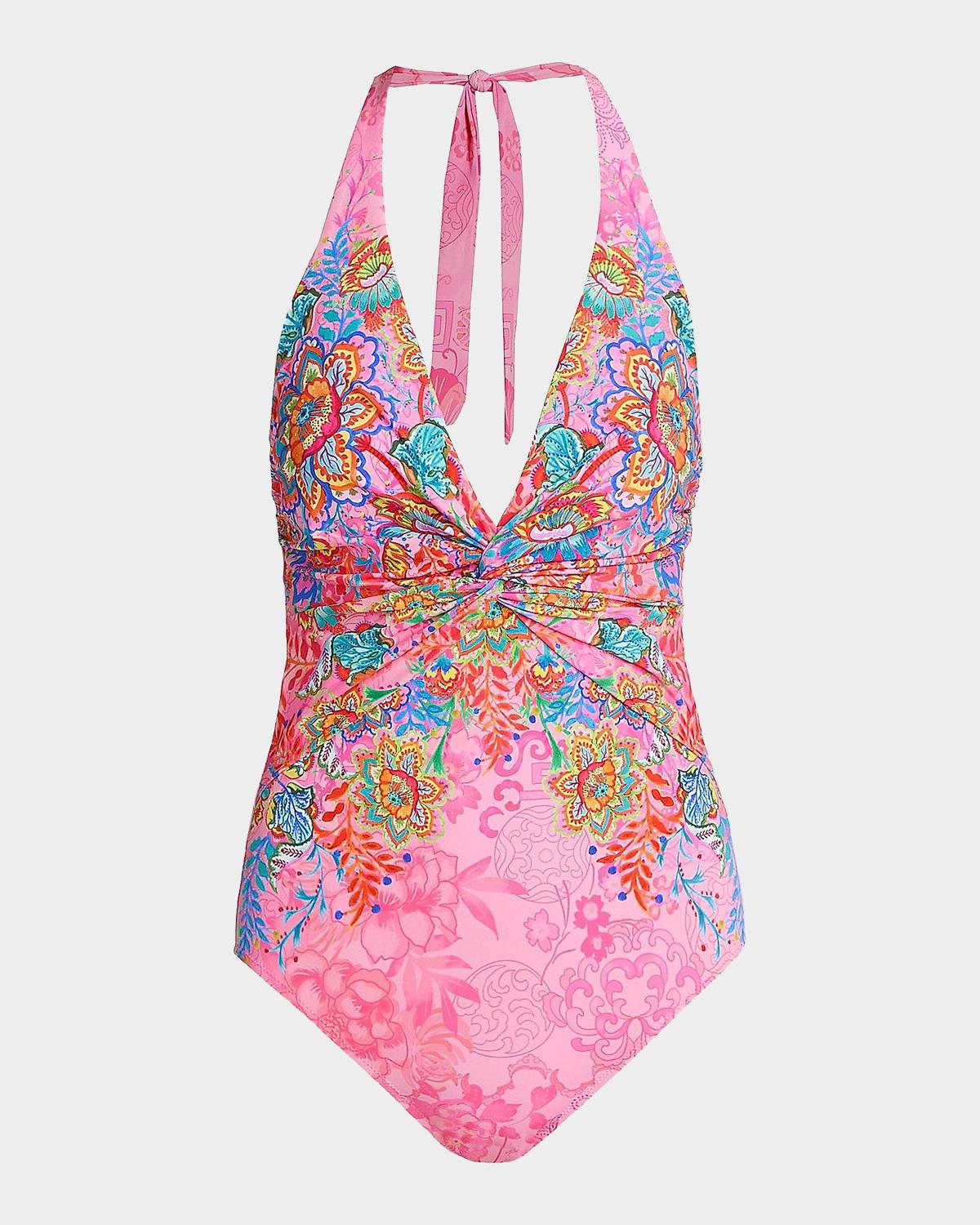 Johnny Was Roisin Floral Twisted One-Piece Swimsuit