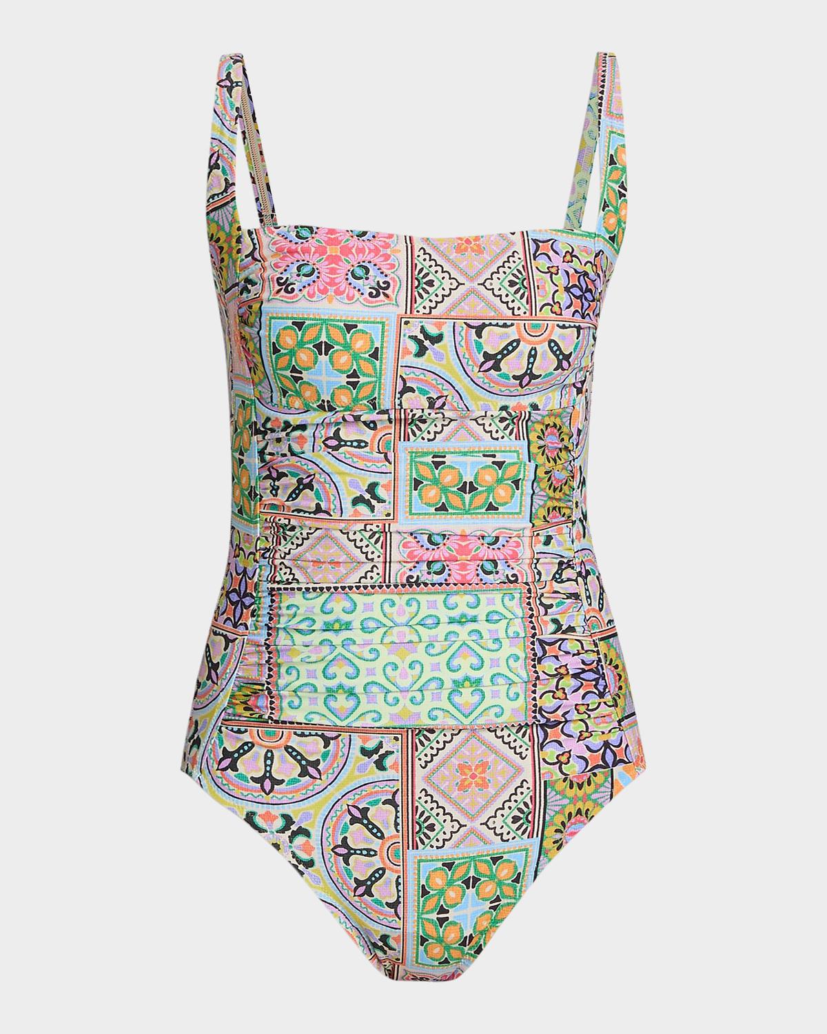 Johnny Was Marilyn Lanthe Print Ruched One-Piece Swimsuit