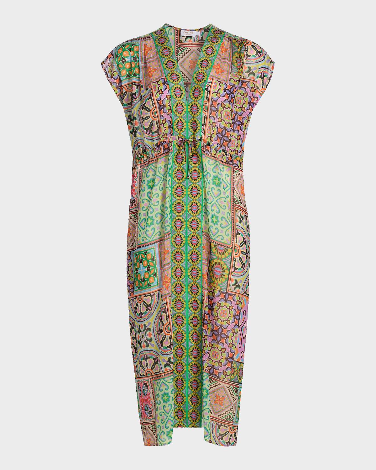 Johnny Was Lanthe Print V-Neck Caftan Dress