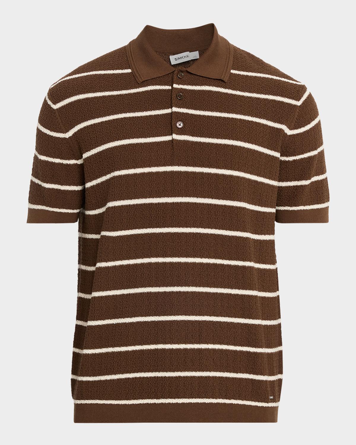 SIMKHAI Men's Calum Cotton and Silk Stripe Knit Polo Shirt