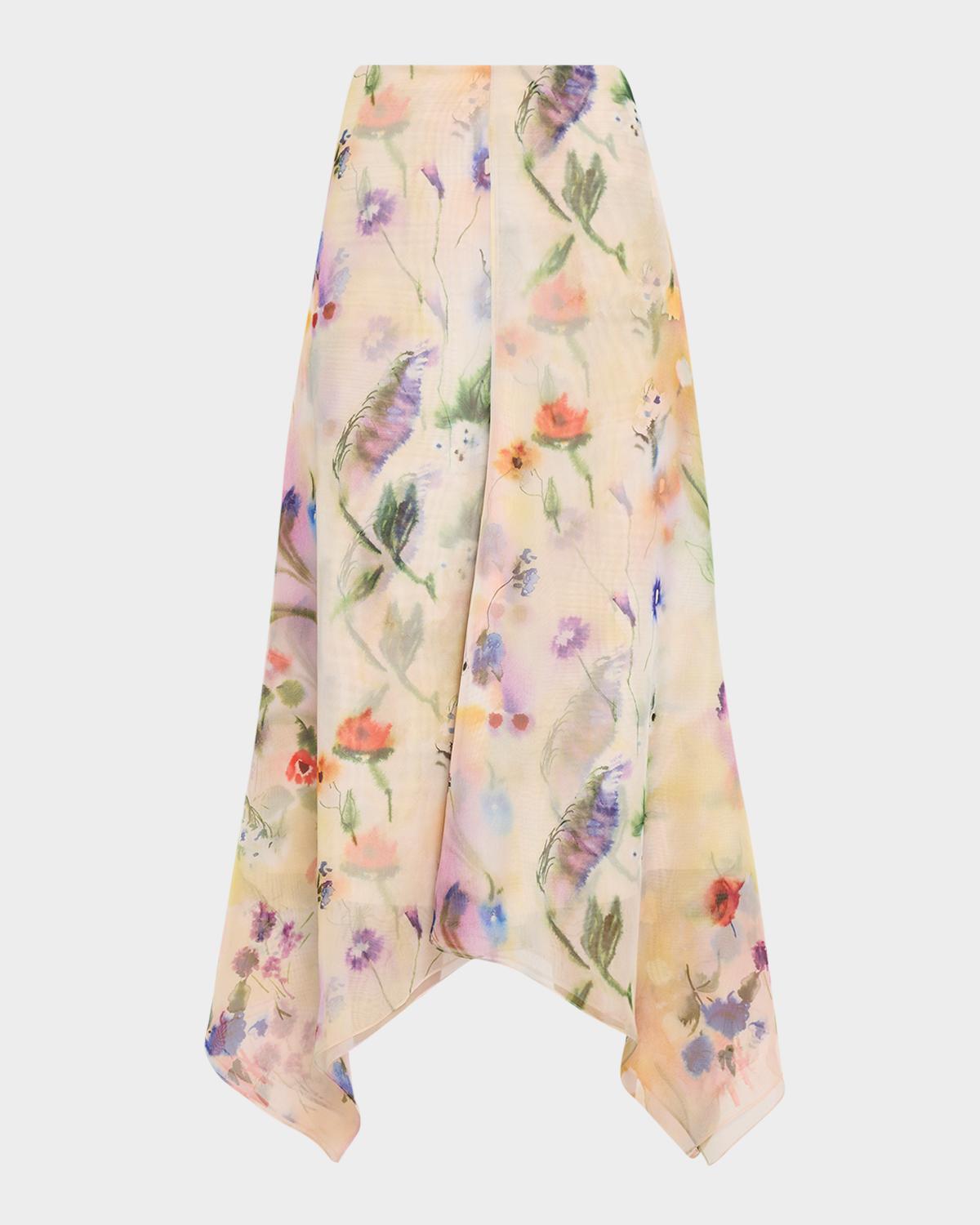 Prabal Gurung Floral-Print Handkerchief Hem Skirt