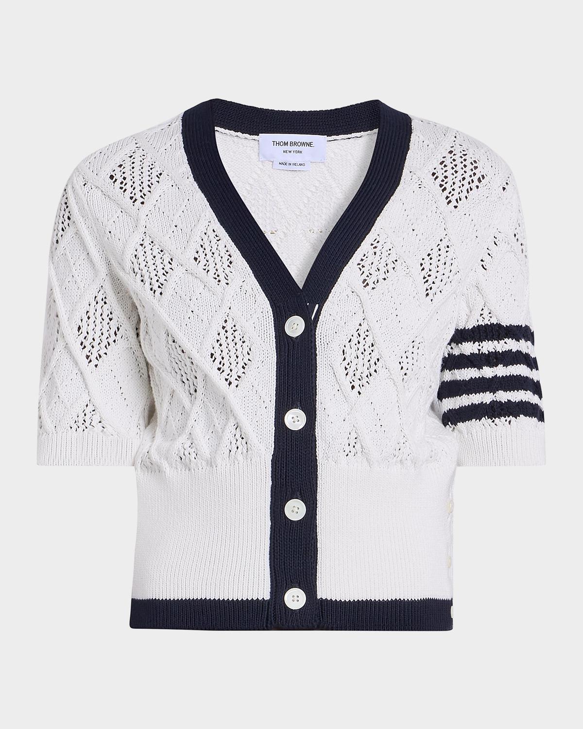 Thom Browne Argyle Pointelle-Knit Cotton Cardigan