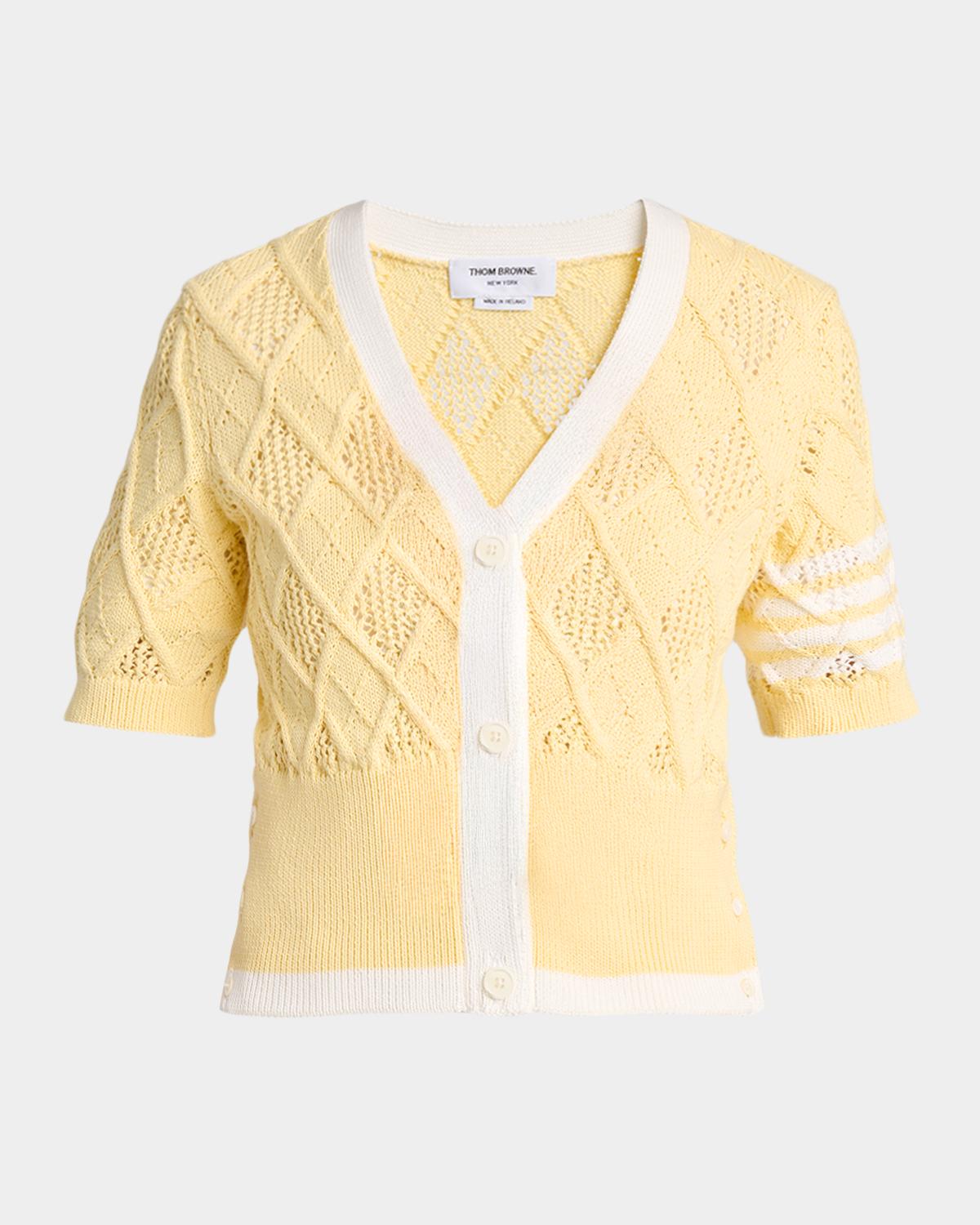 Thom Browne Argyle Pointelle-Knit Cotton Cardigan