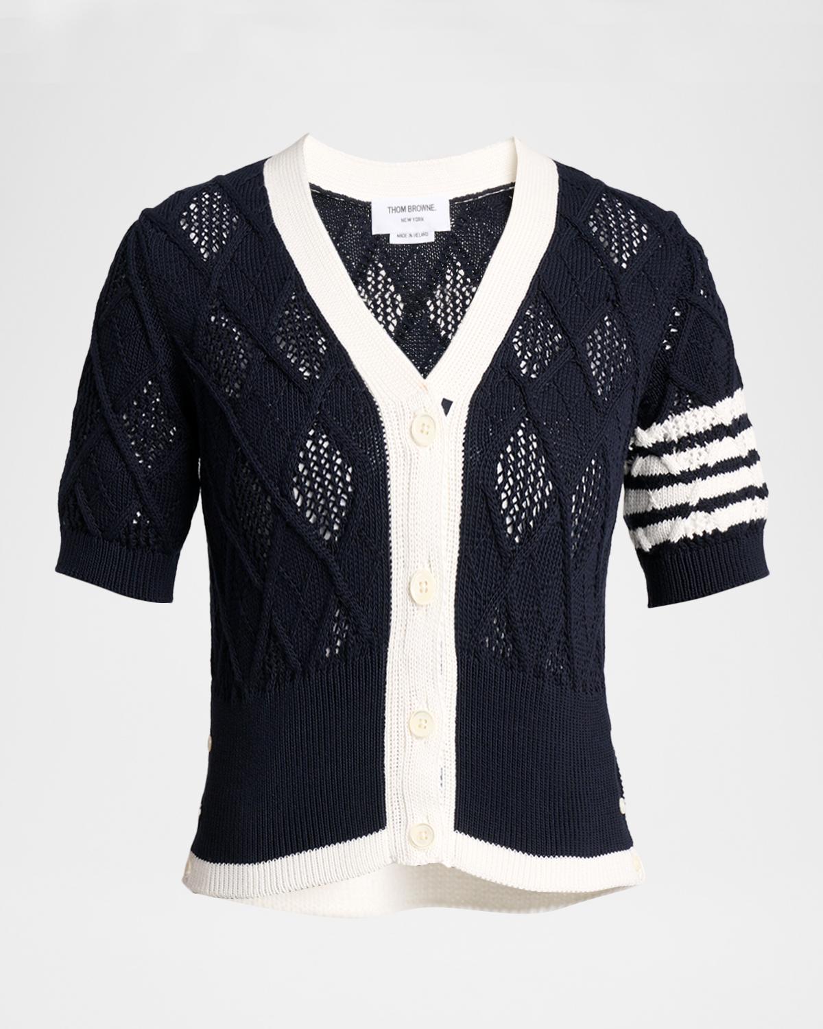Thom Browne Argyle Pointelle-Knit Cotton Cardigan