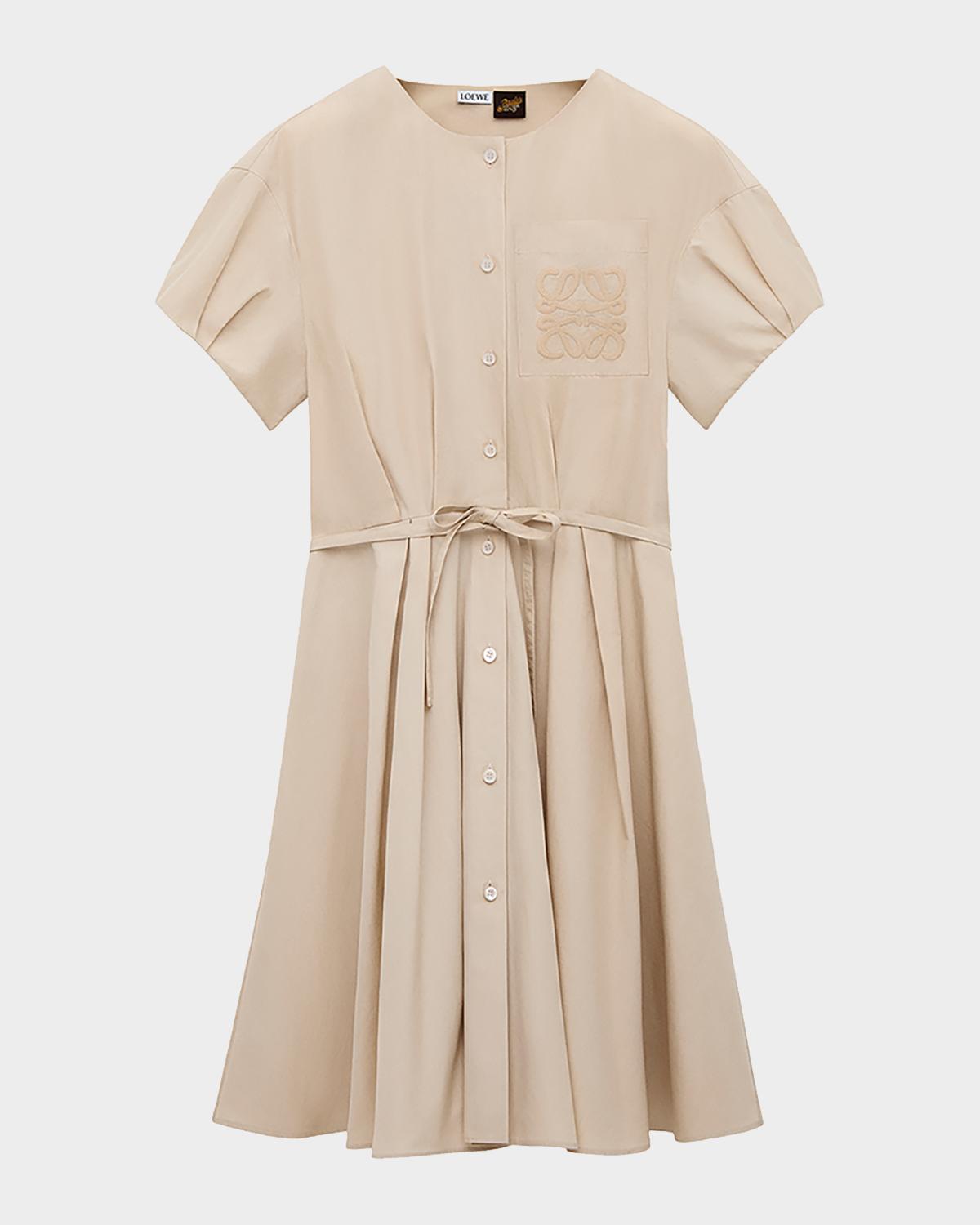 LOEWE x Paula's Ibiza Anagram Puff-Sleeve Pleated Mini Shirtdress