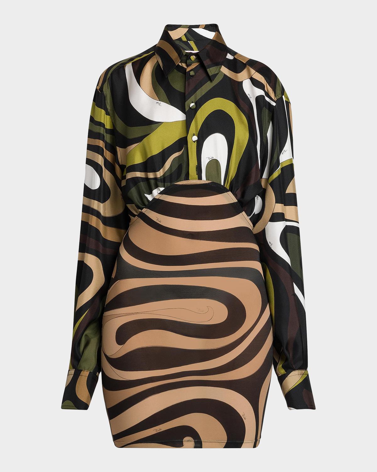 Pucci Abstract-Print Silk Mini Shirtdress