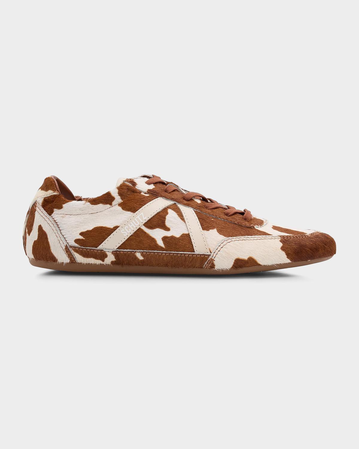 Schutz Eight Cow-Print Fur Low-Top Sneakers