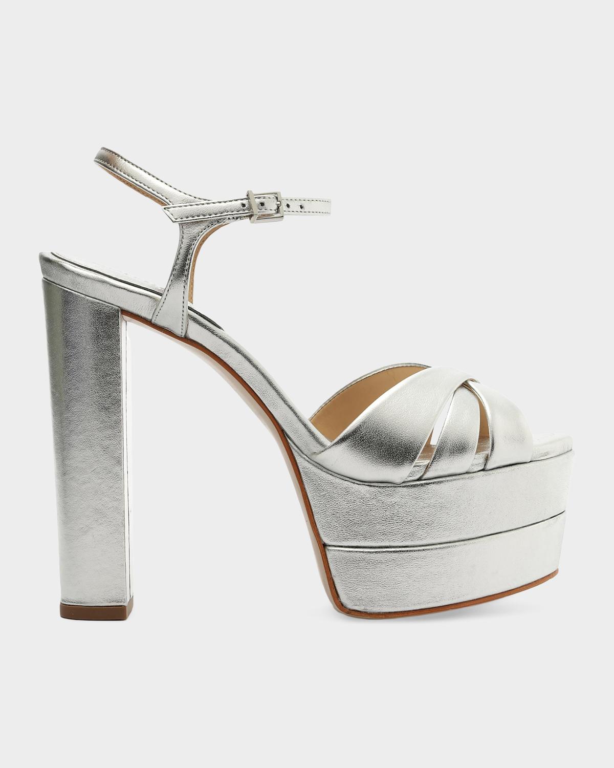 Schutz Keefa High Metallic Leather Platform Sandals