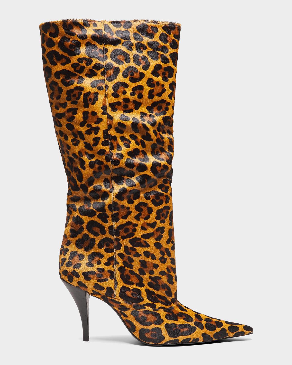 Schutz 90mm Rudy Leopard-Printed Calf Hair Knee-High Boots