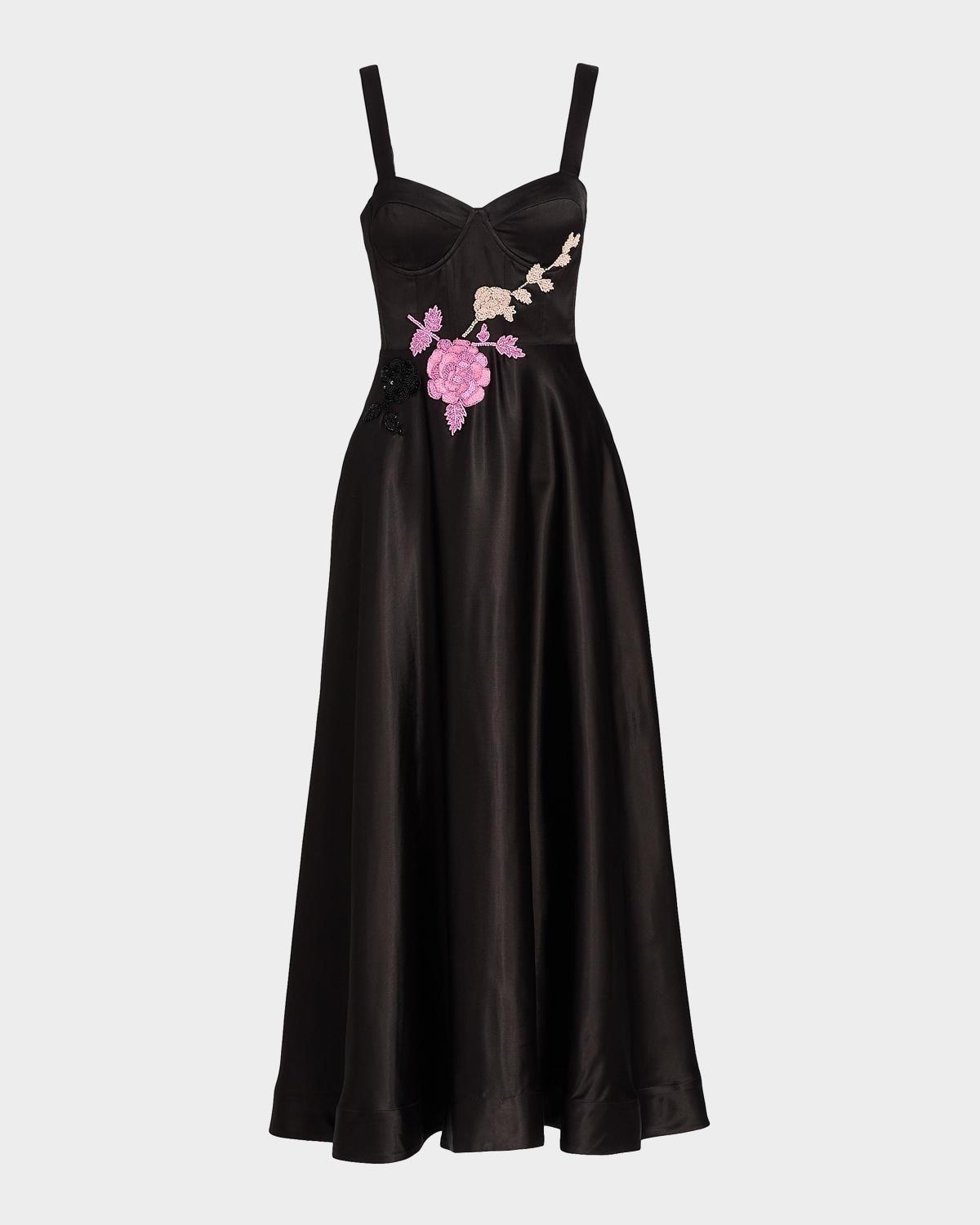 As It May Satin Embroidered Floral Cocktail Dress