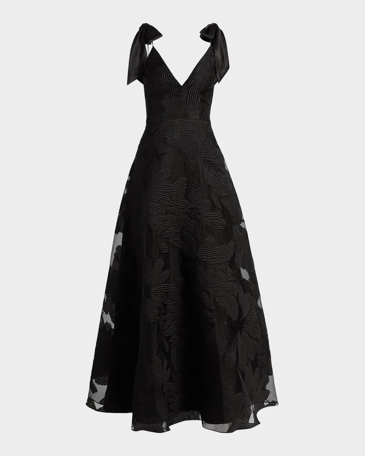 As It May Bow-embellished Floral Jacquard Gown In Black